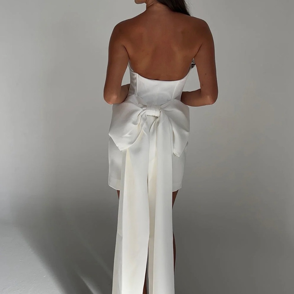 Meshki White Strapless Mini Dress with Statement Bow